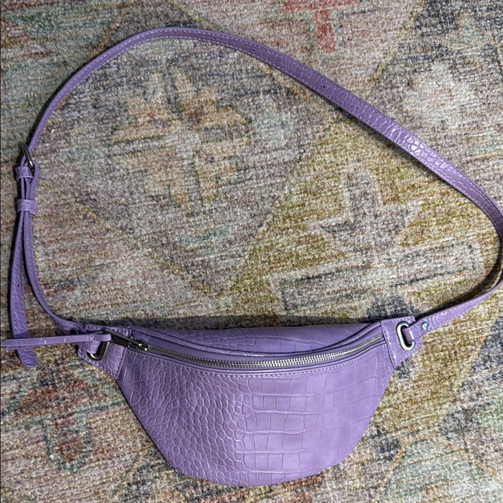 Purple Crossbody Bag with Adjustable Strap and Textured Finish